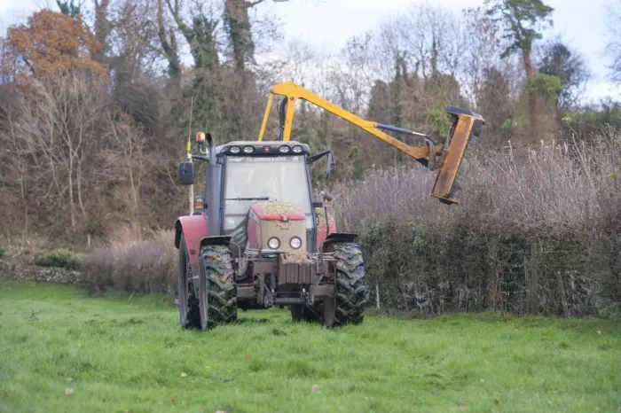 Framed Print : Massey Ferguson with flail cutter, cutting hedgerow, Cumbria, England, November Framed Print : Massey Ferguson with flail cutter, cutting hedgerow, Cumbria, England, November