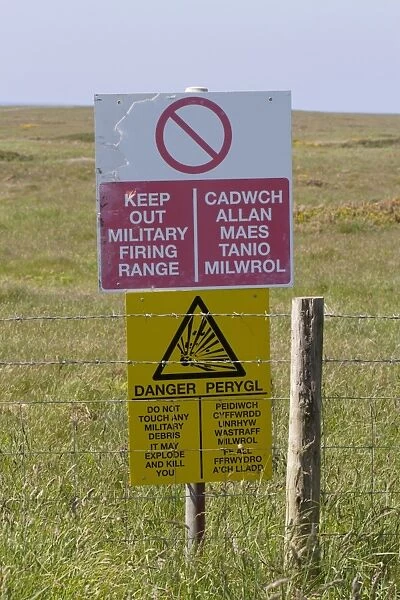 Keep Out Military Firing Range and Danger bilingual signs at coastal military firing range, Castlemartin Range