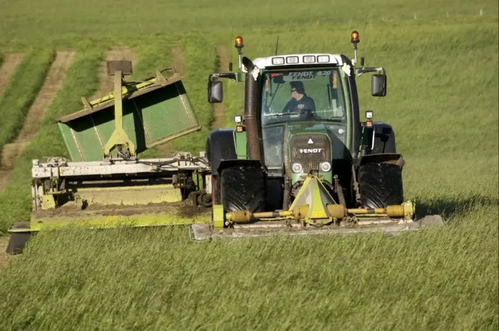 Framed Print : Mowing second cut grass with front and rear mounted mower conditioners on Fendt tractor, Cumbria, England, september Framed Print : Mowing second cut grass with front and rear mounted mower conditioners on Fendt tractor, Cumbria, England, september
