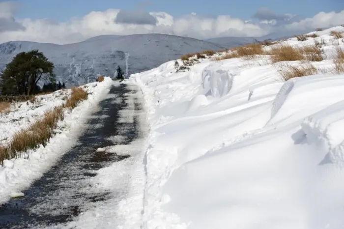 Framed Print : Narrow rural road covered in snowdrift, Cumbria, England, April Framed Print : Narrow rural road covered in snowdrift, Cumbria, England, April