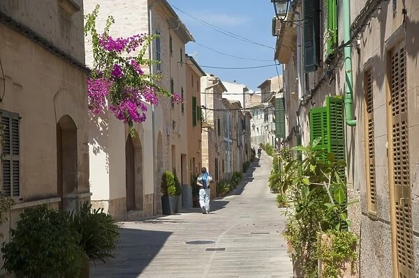 Narrow street in coastal town, Alcudia, Majorca, Balearic Islands, Spain, September
