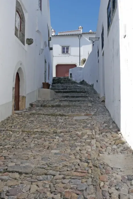 Framed Print : Narrow street with steps, Marvo, Portalegre District, Alentejo, Portugal, april