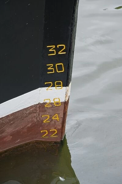 National Load Line or Plimsoll Line on fishing boat at harbour, Eyemouth, Berwickshire, Scottish Borders, Scotland