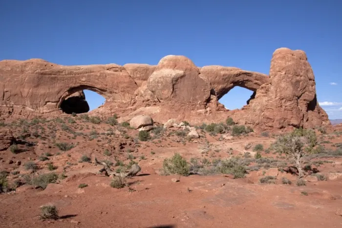 Framed Print : North and South Windows view from Turret Arch - Arches National Park, Utah, America Framed Print : North and South Windows view from Turret Arch - Arches National Park, Utah, America