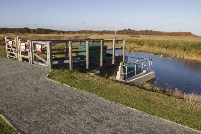 Framed Print : North wall water control sluice gates at RSPB Minsmere Suffolk, looking north to Dunwich Framed Print : North wall water control sluice gates at RSPB Minsmere Suffolk, looking north to Dunwich