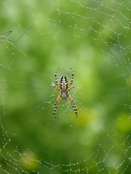 Framed Print : Oak Spider (Aculepeira ceropegia) adult female, on web covered with raindrops, Leicestershire, England, july
