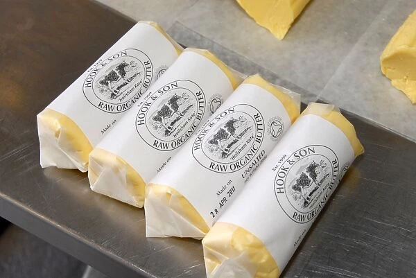 Organically made butter from unpasteurized milk, on organic dairy farm, Hook and Son, Longleys Farm, near Hailsham