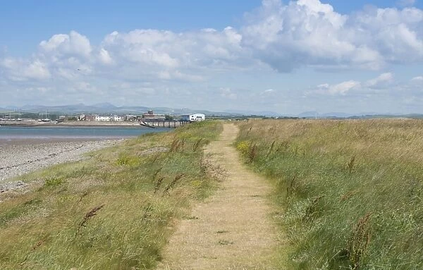 Pathway cut through grass near coast, Piel Island, Islands of Furness, Barrow-in-Furness, Cumbria, England, July