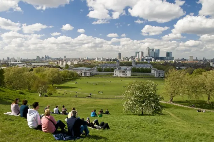Framed Print : People sitting in park, visitors admiring view of National Maritime Museum, Queens House Framed Print : People sitting in park, visitors admiring view of National Maritime Museum, Queens House