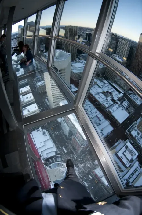 Framed Print : People sitting and standing on glass floor of observation tower, Calgary Tower, Calgary, Alberta, Canada Framed Print : People sitting and standing on glass floor of observation tower, Calgary Tower, Calgary, Alberta, Canada