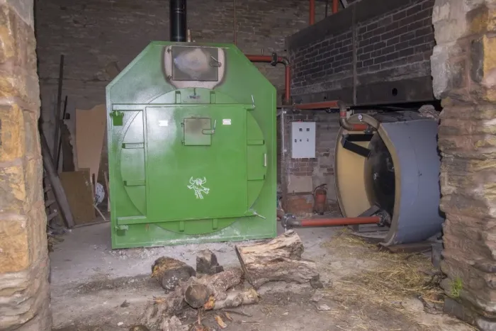 Framed Print : Pig farming, biomass boiler providing heat for pig unit, Yorkshire, England, October Framed Print : Pig farming, biomass boiler providing heat for pig unit, Yorkshire, England, October