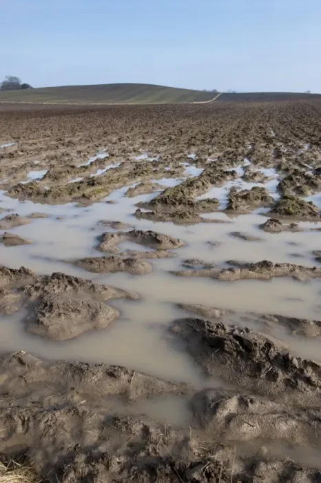 Framed Print : Ploughed arable field with extreme waterlogging, Yorkshire, England, February