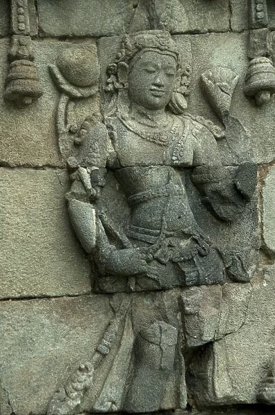 Reliefs on Buddhist temple walls, Plaosan Lor, Candi Plaosan, Prambanan District, Central Java, Indonesia
