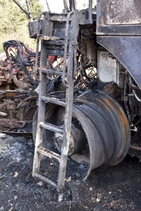 Framed Print : The remains of a burnt out sugar beat harvester