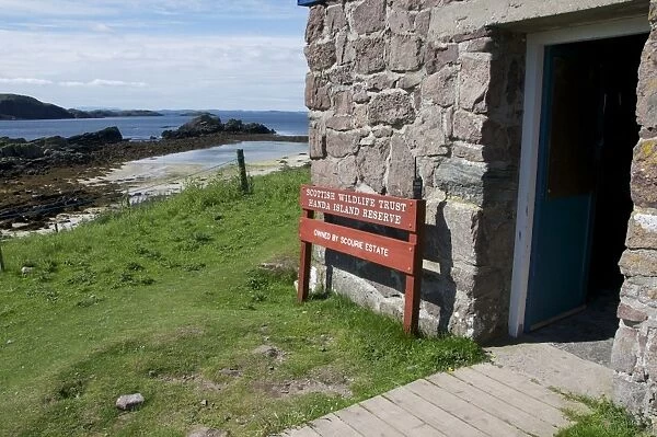 Reserve visitor centre and coastline, Handa Island, Sutherland, Highlands, Scotland, June