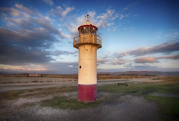 Restored cast iron lighthouse, Hodbarrow Lighthouse, Hodbarrow Point, Duddon Estuary, Haverigg, Cumbria, England