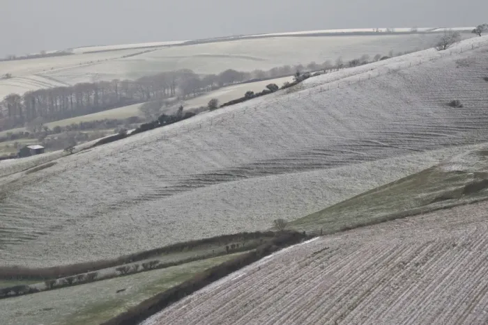 Framed Print : Rime frost, on hillside in rural landscape, Dorset, England, december Framed Print : Rime frost, on hillside in rural landscape, Dorset, England, december