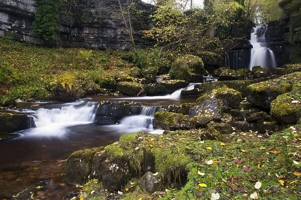 River, cascades and waterfall, Scar House Falls, between Thwaite and Muker, Swaledale, Yorkshire Dales N. P