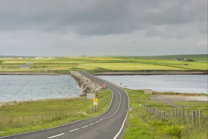 Framed Print : Road on causeway linking islands, originally built to close entrance and protect Scapa Flow, Churchill Barrier Framed Print : Road on causeway linking islands, originally built to close entrance and protect Scapa Flow, Churchill Barrier