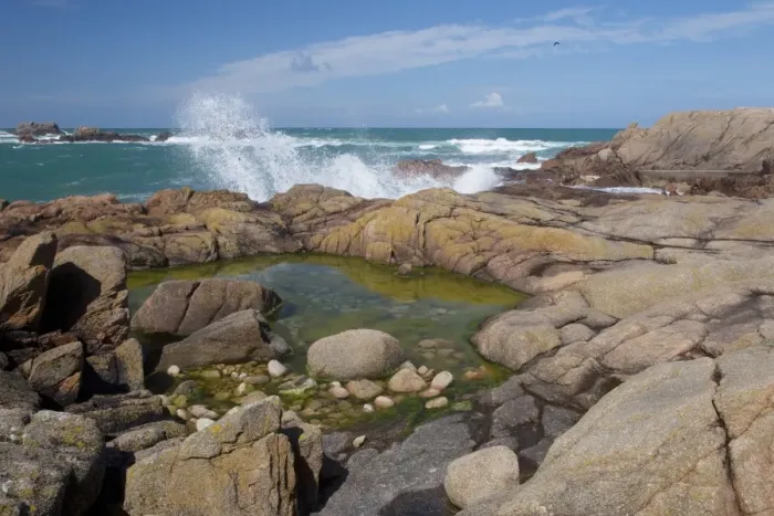 Framed Print : Rockpool and waves on rocky shore at low tide, Jersey, Channel Islands, May Framed Print : Rockpool and waves on rocky shore at low tide, Jersey, Channel Islands, May