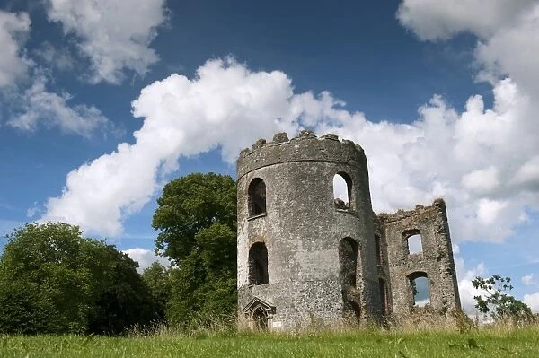 Ruined castle tower on shore of Lough Neagh, Shanes Castle, County Antrim, Northern Ireland, July