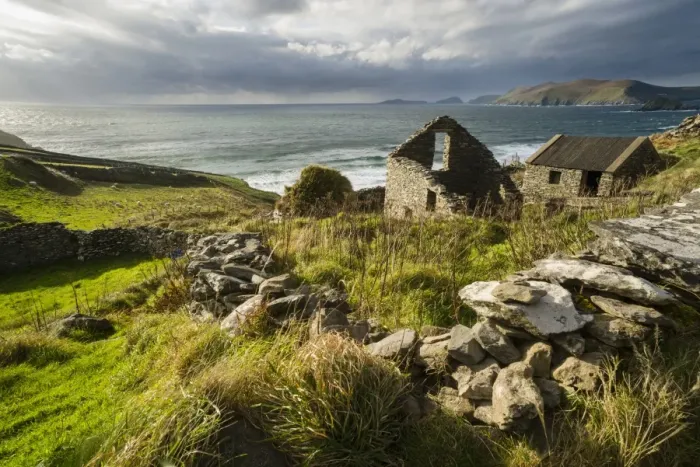 Framed Print : Ruined coastal dwelling and farm buildings, Coumeenole, Slea Head, Dingle Peninsula, County Kerry, Munster, Ireland Framed Print : Ruined coastal dwelling and farm buildings, Coumeenole, Slea Head, Dingle Peninsula, County Kerry, Munster, Ireland