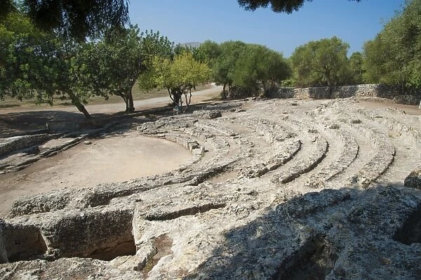 Ruins of Roman city amphitheatre, Pollentia, Alcudia, Majorca, Balearic Islands, Spain, September