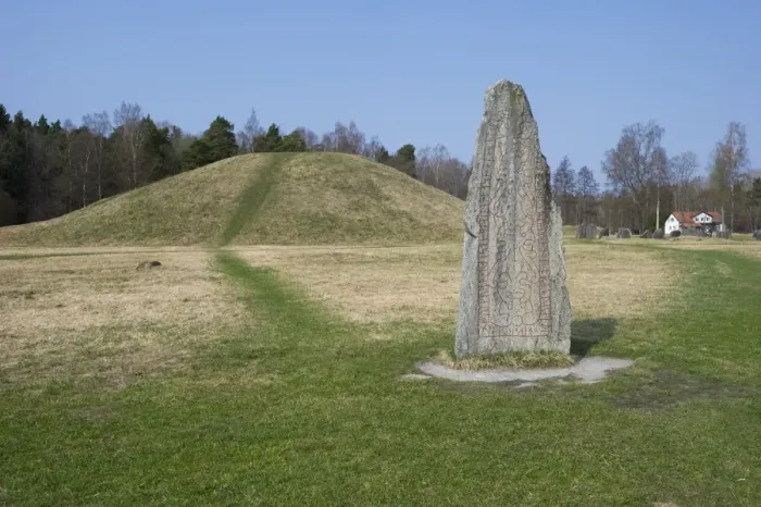 Framed Print : Rune stone beside ancient tumulus, Anundshog, (Anunds Hillock), Vasteras, Vastmanland, Sweden, april Framed Print : Rune stone beside ancient tumulus, Anundshog, (Anunds Hillock), Vasteras, Vastmanland, Sweden, april
