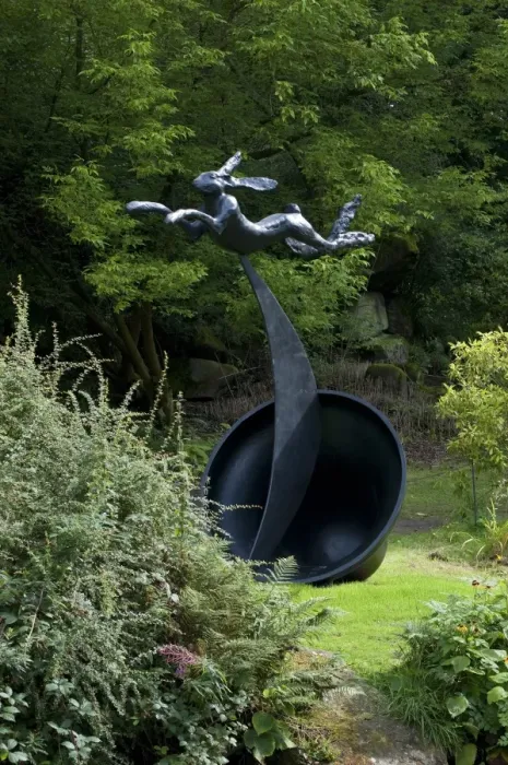 Framed Print : Running hare sculpture in garden of stately home, Chatsworth House, Derbyshire, England, August Framed Print : Running hare sculpture in garden of stately home, Chatsworth House, Derbyshire, England, August