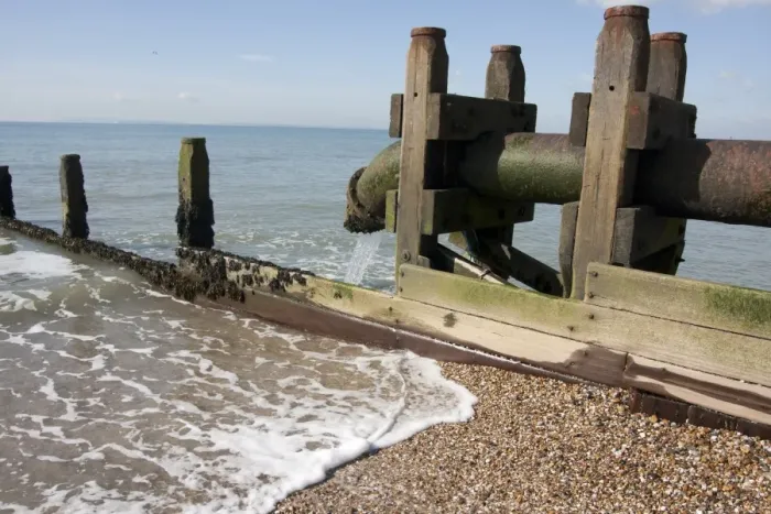 Framed Print : Sewer overflow pipe, sanitary sewage and stormwater runoff discharged onto beach, East Wittering, Manhood Peninsula Framed Print : Sewer overflow pipe, sanitary sewage and stormwater runoff discharged onto beach, East Wittering, Manhood Peninsula