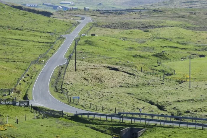 Framed Print : Single track road with passing places, Mainland, Shetland Islands, Scotland, May Framed Print : Single track road with passing places, Mainland, Shetland Islands, Scotland, May