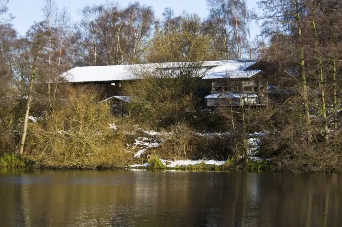 Framed Print : Snow covered Jeffrey Harrison visitor centre and Grebe Hide overlooking lake, West Lake, Sevenoaks Wildlife Reserve Framed Print : Snow covered Jeffrey Harrison visitor centre and Grebe Hide overlooking lake, West Lake, Sevenoaks Wildlife Reserve