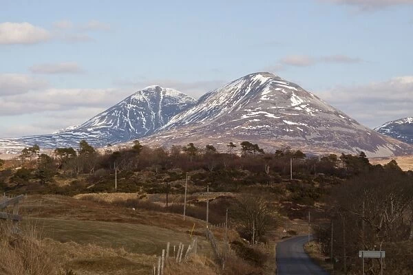 The snow covered Paps of Jura viewed from the Port Askaig road on Islay