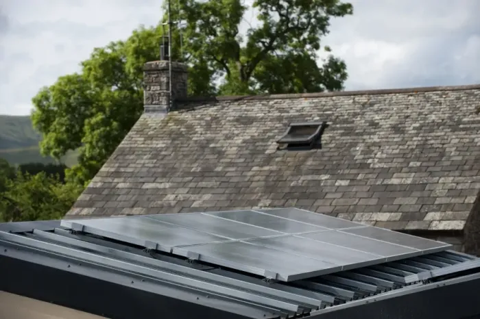 Framed Print : Solar energy panels, fixed on garage to provide electricity for house in rural location, England, july Framed Print : Solar energy panels, fixed on garage to provide electricity for house in rural location, England, july