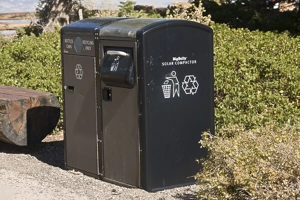 Solar-powered waste disposal containers and compactors, Bryce Canyon N. P. Utah, U. S. A. October