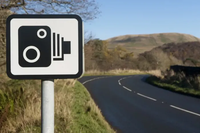 Framed Print : Speed camera warning sign on rural road, England, November Framed Print : Speed camera warning sign on rural road, England, November
