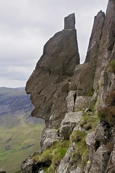 Sphinx Rock rock formation on fell, Great Gable, Lake District N. P. Cumbria, England, June