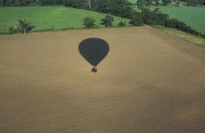 Framed Print : Sports & Pastimes Balloning - Shadow of balloon over farmland