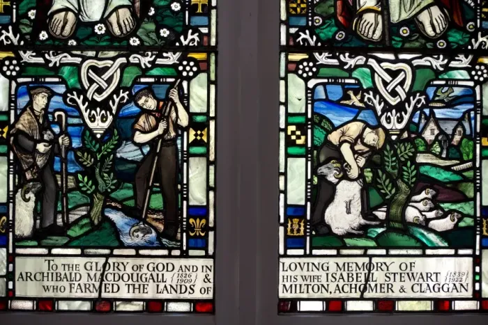 Framed Print : Stained glass window depicting farming (in memory of Archibald MacDougall and Isabell Stewart), Kenmore Kirk, Kenmore