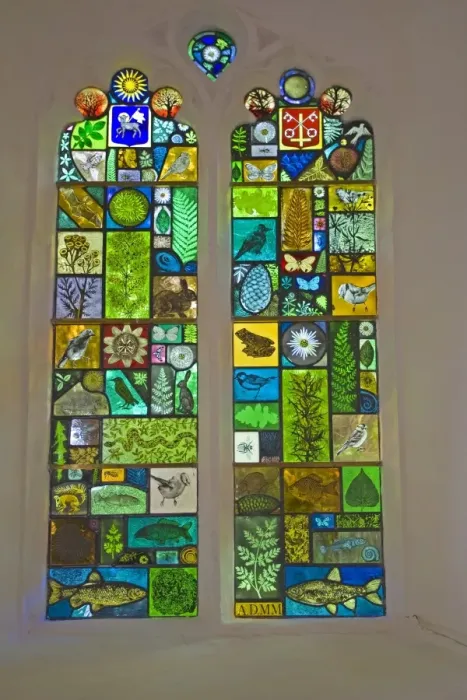 Framed Print : Stained glass window depicting nature, St. Peters Church, Guestwick, Norfolk, England