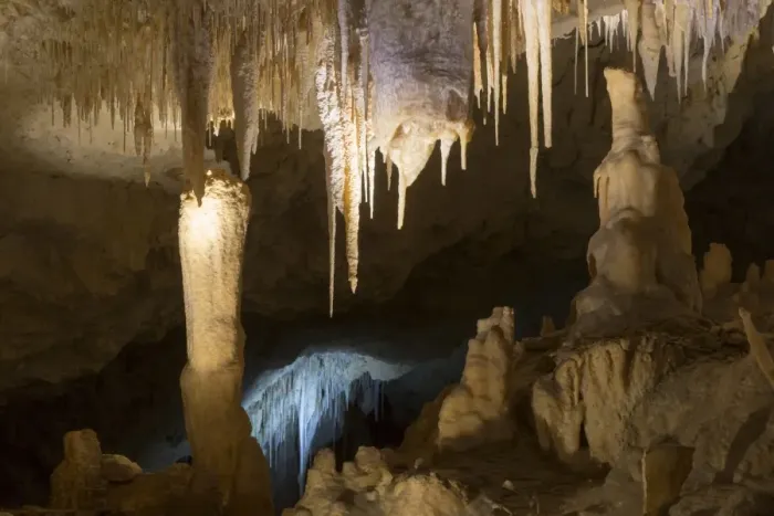 Framed Print : Stalactites and stalagmites in limestone cave, Kelly Hill Caves, Kangaroo Island, South Australia, Australia, February