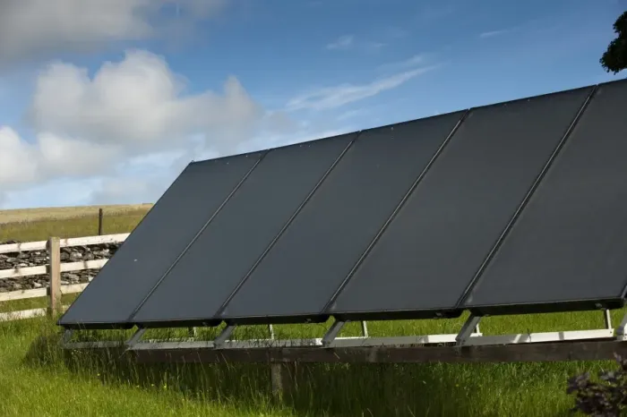 Framed Print : Stand alone solar energy panels, for water heating in rural location, England, july Framed Print : Stand alone solar energy panels, for water heating in rural location, England, july