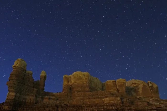 Framed Print : Stars over eroded rock formation at night, Bluff, Utah, U. S. A. may Framed Print : Stars over eroded rock formation at night, Bluff, Utah, U. S. A. may