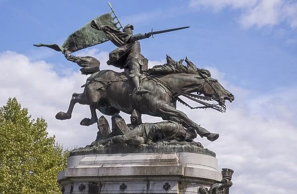 Statue of Joan of Arc riding horse, Chinon, Indre-et-Loire, Central France, September
