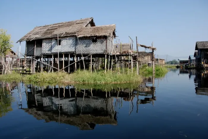 Framed Print : Stilted houses on edge of lake, Inle Lake, Shan State, Myanmar, January Framed Print : Stilted houses on edge of lake, Inle Lake, Shan State, Myanmar, January