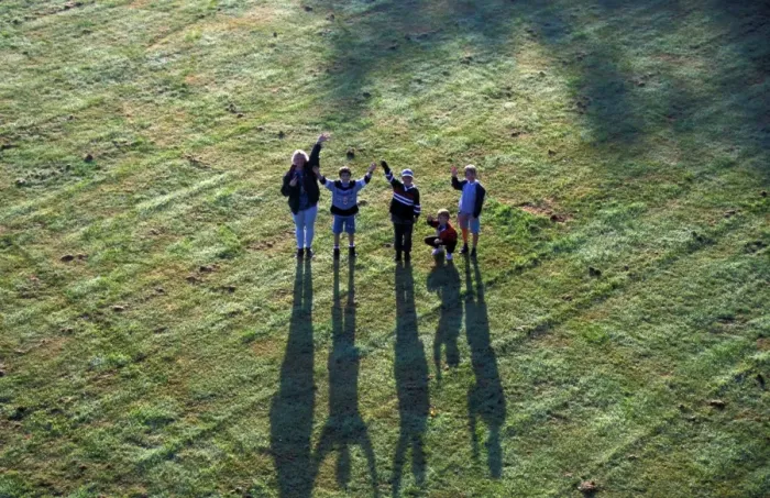 Framed Print : Sunlight Shadows of people taken from balloon