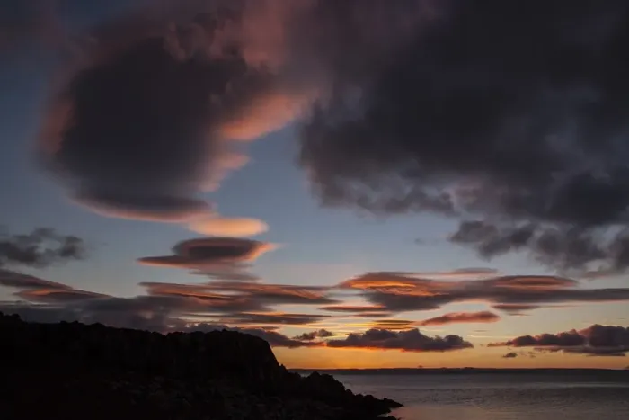 Framed Print : A sunrise over Jura Sound with Lenticular and Cirrocumulus clouds are usually seen in the winter and indicate fair Framed Print : A sunrise over Jura Sound with Lenticular and Cirrocumulus clouds are usually seen in the winter and indicate fair