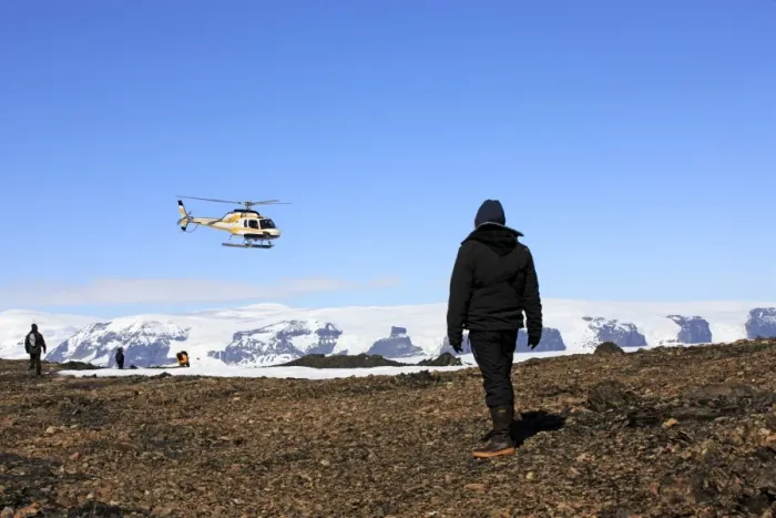 Framed Print : Tourists waiting for arrival of helicopter, Devil Island, Weddell Sea, Antarctica, December