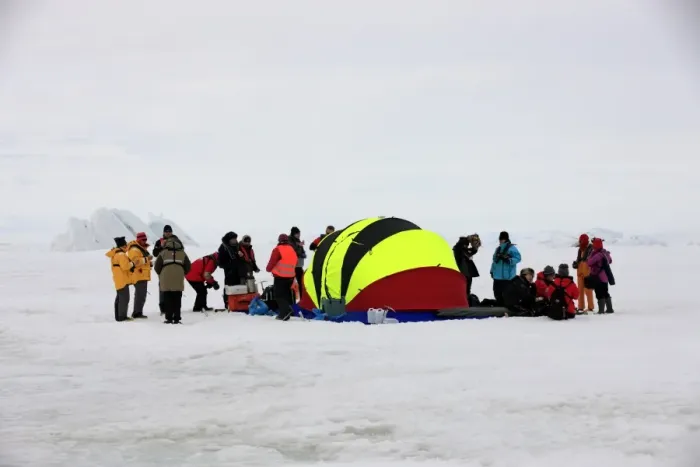Framed Print : Tourists waiting for helicopter at emergency tent, Devil Island, Weddell Sea, Antarctica, December Framed Print : Tourists waiting for helicopter at emergency tent, Devil Island, Weddell Sea, Antarctica, December