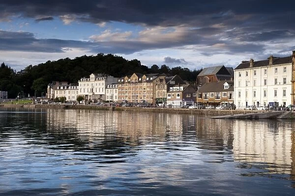 Town harbour front in evening sunlight, Oban, Firth of Lorn, Argyll and Bute, Scotland, August